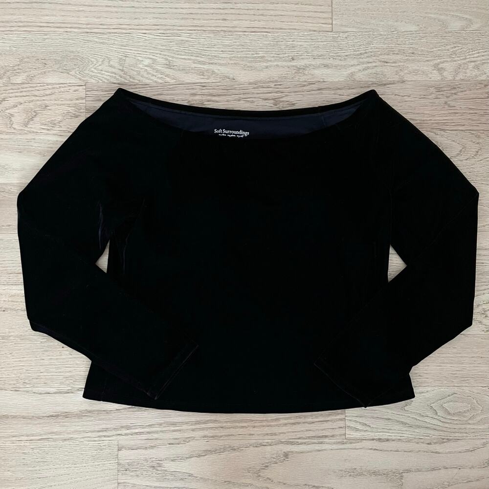 Soft Surroundings Velvet Off Shoulder Top Built In Bra Long Sleeve Black Large